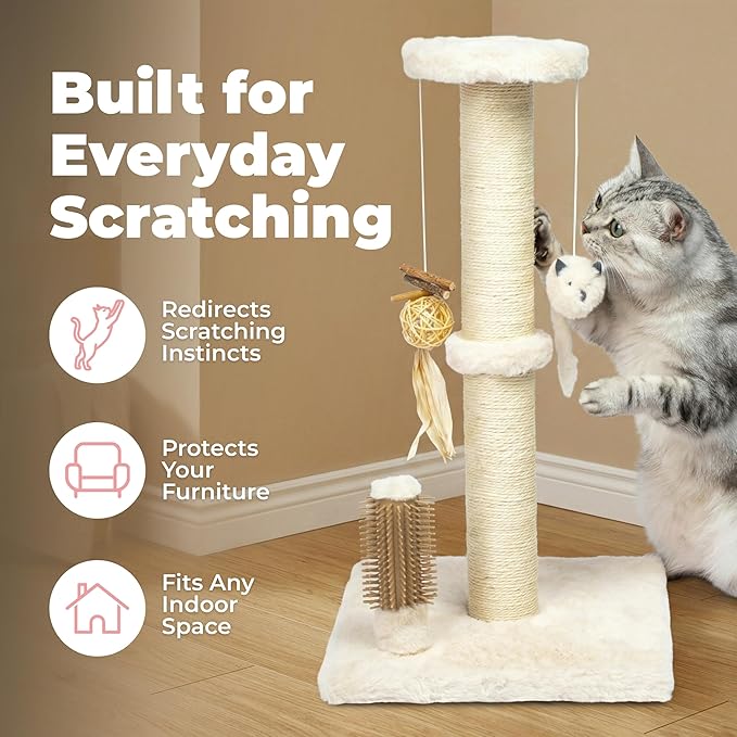 Best Pet Supplies Catify Cat Scratcher, Fun Interactive Scratchers, Posts, Poles, Claw Safe, Furniture Saver Indoor Play Support Natural Cat Behaviors Heavy Duty - Beige, 15.71 x 15.71