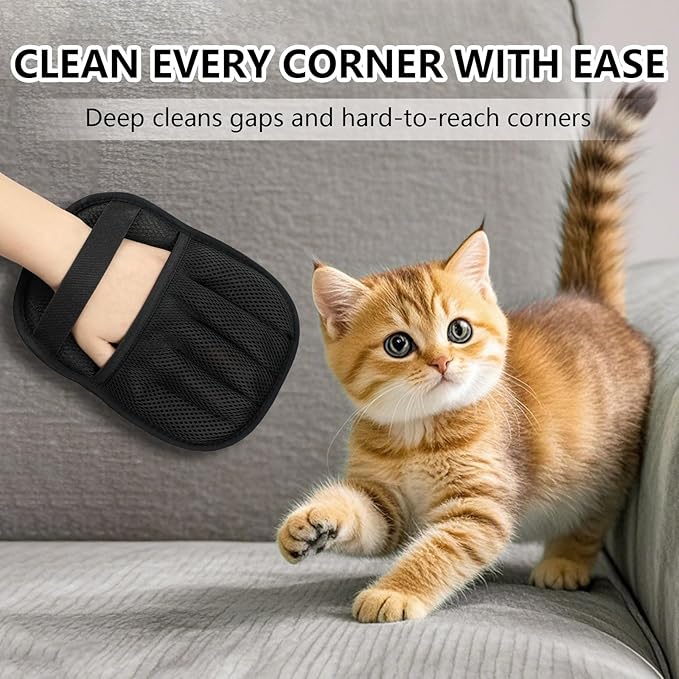 Upgraded Pet Hair Removal Gloves for Cats & Dogs, Five-Finger Electrostatic Reusable Magic Brush for Effortless Pet Hair Remover Tool on Carpet, Clothing, Laundry, Car Seat (Black)