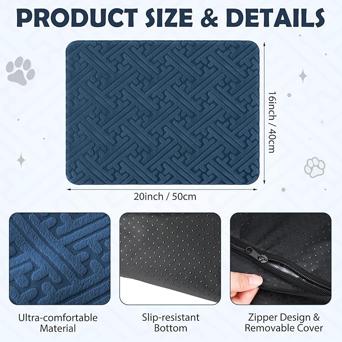 2 Pcs Winter Self Warming Cat Bed, Self Heating Cat Dog Pad 20 x 16 Inch Outdoor Warm Thermal Mat Pad with Removable Cover Non-slip Bottom Washable Reflects Body Heat for Indoor Small Dog(Blue)