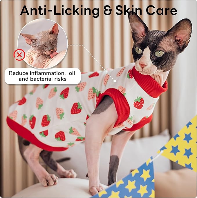 PUMYPOREITY Sphynx Cat Clothes, Stretchy Sweater, Soft Shirt, Pullover Pajamas, Turtleneck for Sphynx, Cornish Rex, Devon Rex, Red, XS