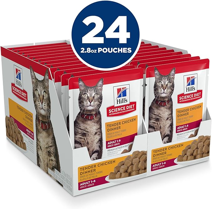 Hill's Science Diet Adult 1-6 Wet Cat Food, Tender Chicken, 2.8 oz. Pouches, 24-Pack