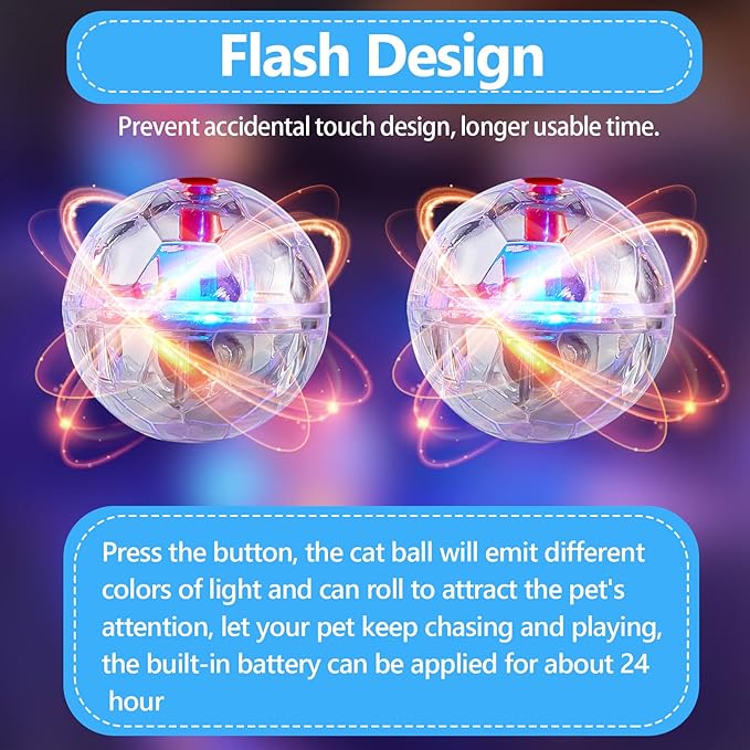 Sratte 6 Pcs Ghost Hunting Cat Ball Activated Cat Toy Motion LED Light Pet Balls Motion Dog Interactive Pet Toys Glowing Mini Running Exercise Supplies for Animals Activity (Clear)