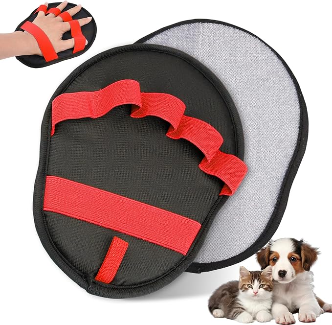 Upgraded Five-Finger Electrostatic Pet Hair Removal Gloves, Reusable Cat & Dog Hair Remover for Couch, Furniture, Carpet, Car Seat, Clothing - Magic Brush Pet Grooming Glove (Red)