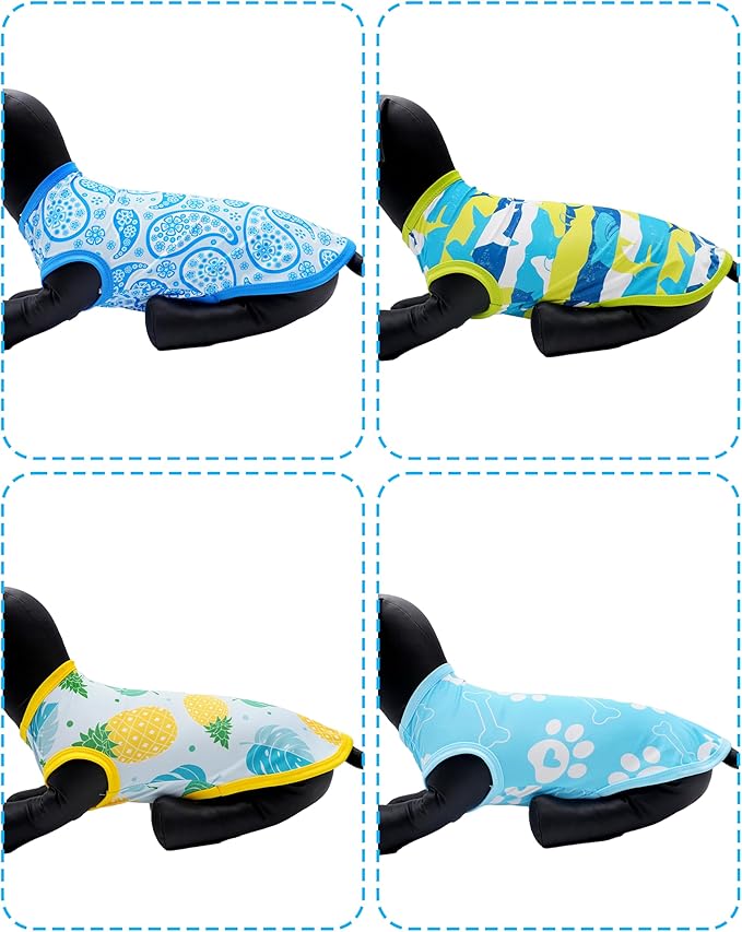 PET SHOW 4 Pack Summer Dog Shirts for Extra Small Doggies Boy UPF 50+ UV Sun Protection Cooling Clothes Tank Top Shark Puppy Kitten Cats T-Shirts Pet Holiday Party Sleeveless Vest Blue(X-Small)