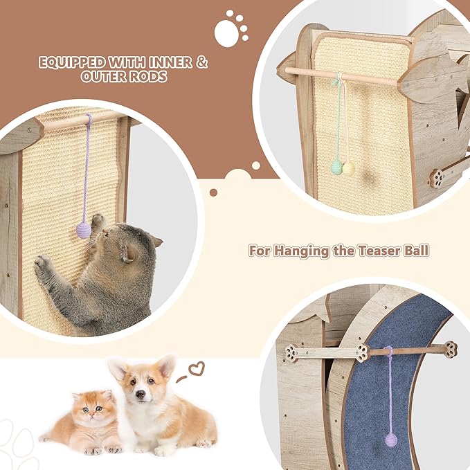 Cat Exercise Wheel for Indoor Cats, 43" Interactive Cat Running Wheel with Scratching Board, Teaser Toy & Storage Shelf, Quiet Carpet Track, Safety Lock, Anti-Pinch Cat Treadmill for Energy Release