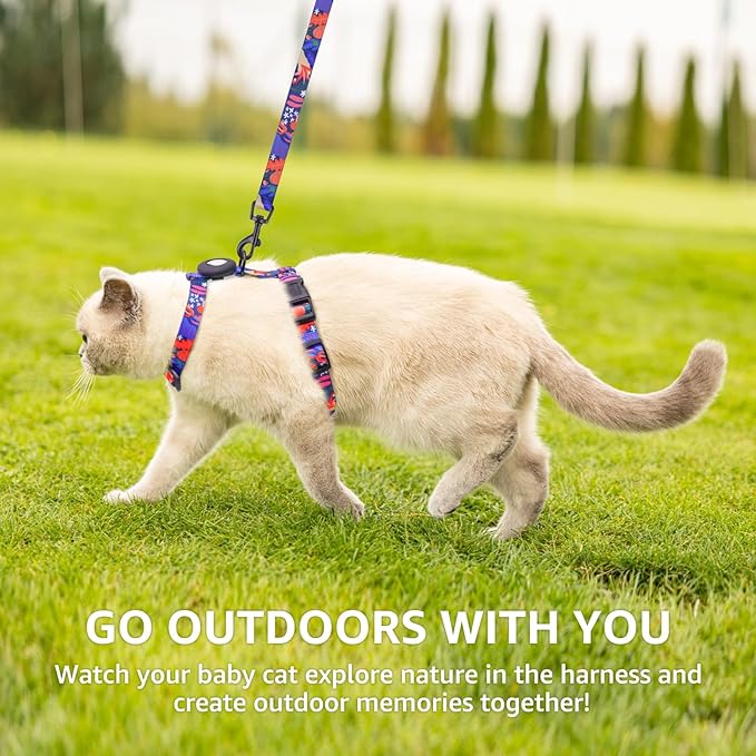 SCENEREAL Adjustable Cat Harness and Leash Set with AirTag Holder, Escape-Proof Design for Small to Large Cats, Lightweight Soft Travel Harness, Navy Blue