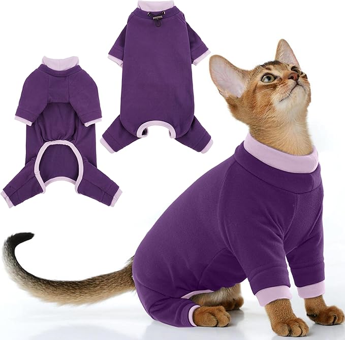 PUMYPOREITY Cat Calming Sweater – Helps Reduce Licking & Grooming Habits, Daily Comfort Shirt for Anxious Cats, Lightweight Fabric for Fur Control, Purple, S