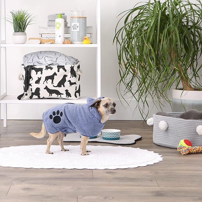 Bone Dry Pet Robe Collection, Embroidered Absorbent Microfiber Bath Robe with Adjustable Closure, for Dogs & Cats, X-Small, Stonewash Blue