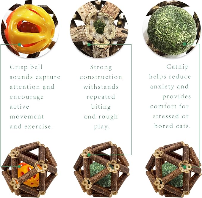 3-Piece Natural Catnip Chew Toy Set for Indoor Cats and Kittens, Teeth Cleaning Toy