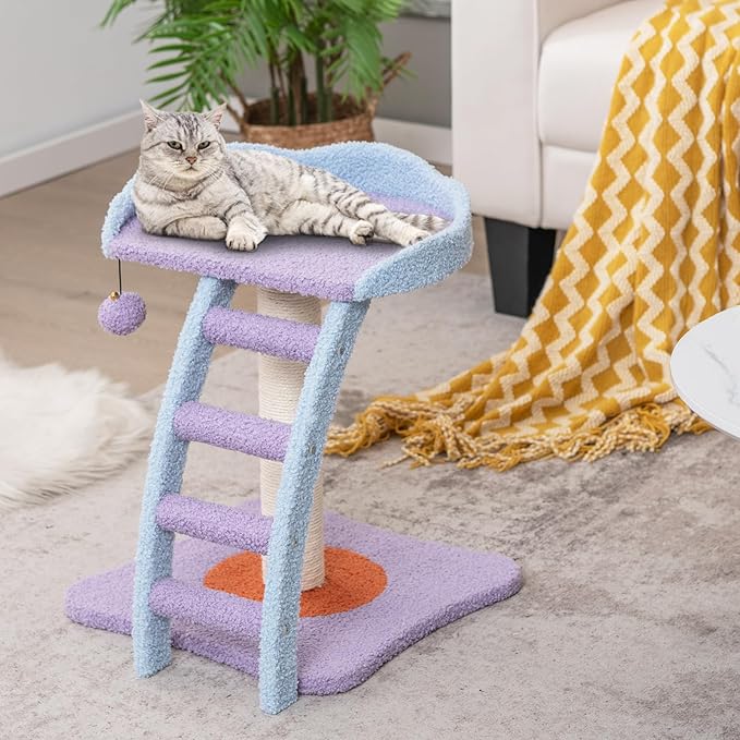 Tangkula Cute Cat Tree, Flower Cat Tower with Sisal Scratching Post, Plush Perch, Fluffy Jingling Ball, Cozy Platform & 4-Step Integrated Ladder, Small Cat Tree for Indoor Cats 20 lbs Heavy Duty