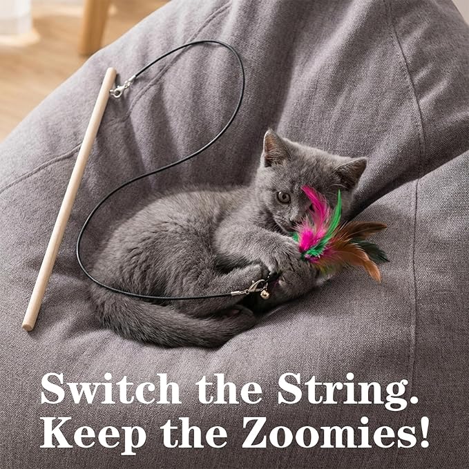 Molain 3 Pcs Cat Wand Toy Replacement Strings, 25 Inch Long Cat Toy String Cat Toy Wire with Lobster Clasps for All Lures Cats Stick