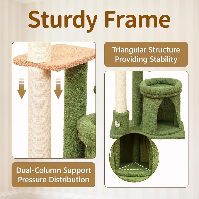 Cat Tree Tower Scratch Post Stand for Indoor, 41" Compact Palm Tree Kitten House Condo with Cozy Bed for Small Cats, Space Saving Design, Supports Climber Scratching Playing and Rest