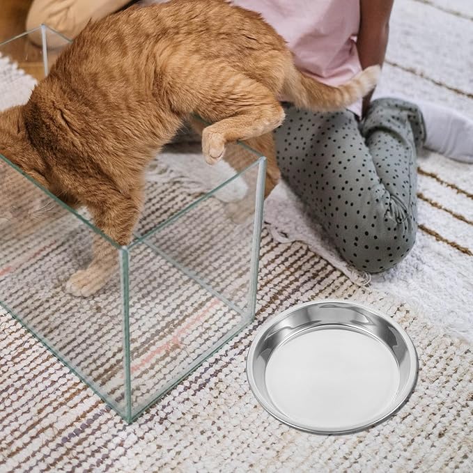 OUNONA 4pcs Stainless Steel Cat Bowls 22cm Multi-Function Metal Pet Basins Wear-Resistant Food Bowls for Household Kitten Feeding and Watering Supplies