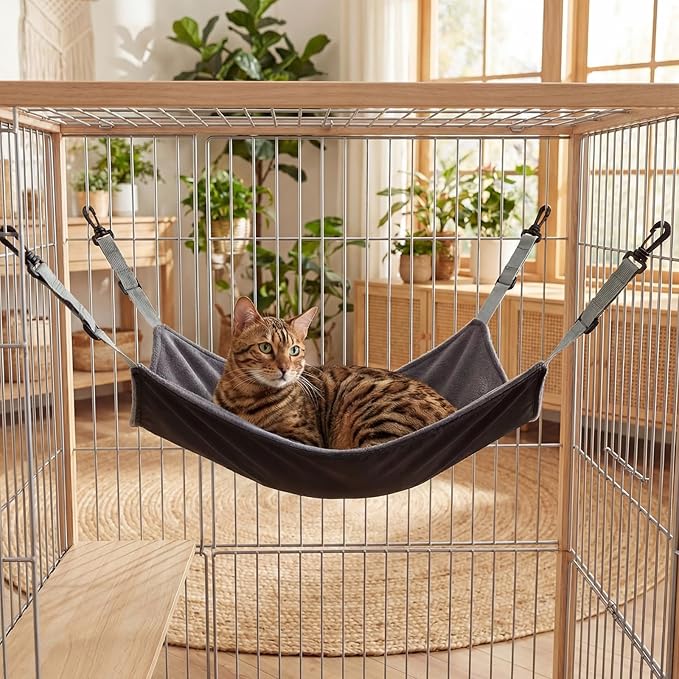 Novabright 4 Pack Cat Bed Mats & Hammocks Set 2 Self Warming Cat Bed Pad 21" x 17" and 2 Pet Hammocks Durable for Cage Houses Resting Sleepy Indoor Outdoor Cats Small Dogs Crate Accessories Grey