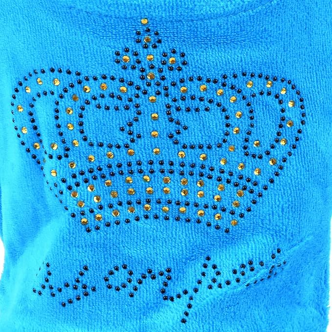 SMALLLEE_LUCKY_STORE Soft Warm Velour Jumpsuit Coat for Small Dogs and Cats Bling Rhinestone Crown Hooide Pajamas Tracksuit Girl Puppy Clothes Blue, L