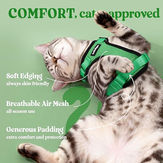 rabbitgoo Cat Harness and Leash for Walking, Escape Proof Soft Adjustable Vest Harnesses for Cats, Easy Control Breathable Reflective Strips Jacket, Grass Green,S