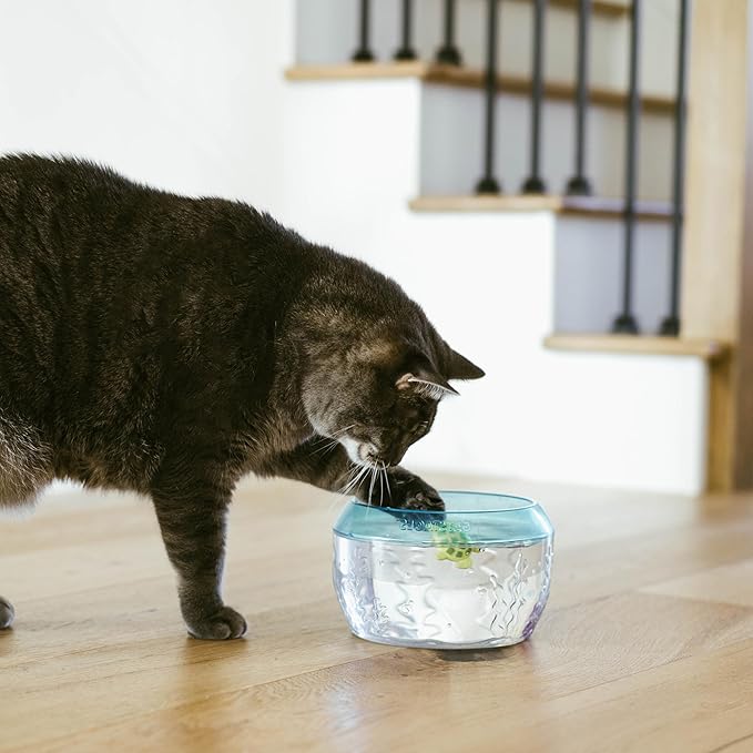 Catstages Meow-smerizing Fish Bowl for Cats with Two Water Cat Toys, Electronic Swimming Fish and Floating Turtle Included, Blue