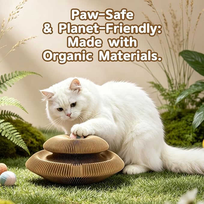 Heart Magic Organ Cat Scratcher, Foldable Accordion Heart Shaped Scratching Board with Bell Ball, Recycled Cardboard Interactive Scratch Pad for Indoor Cats & Kittens
