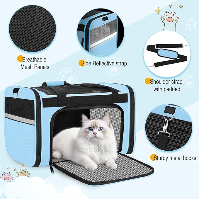HUANLANG Cat Carrier Airline Approved,Soft-Sided Dog Carriers for Small Dogs Medium Cats,Pet Travel Carrier Up to 20 Lbs,Collapsible Cat Bag