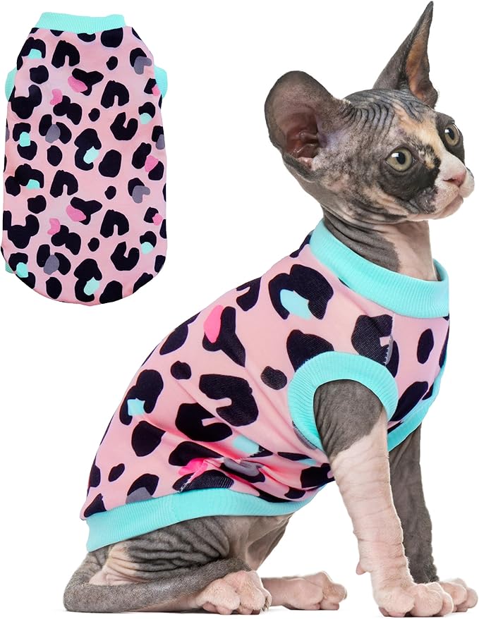 PUMYPOREITY Sphynx Cat Clothes: Stretchy Sweater, Soft Hairless Shirt, Pullover Pajamas, Turtleneck for Sphynx Cornish Rex, Devon Rex - Pink, M