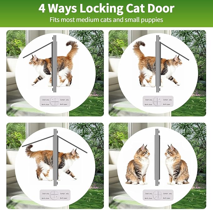 Aluminum Frame Window Cat Door with Magnetic Auto Closure, Horizontal Adjustable Width Quick-Fit Pet Door for Window Insert, Suitable for Most Medium Cats & Small Dogs (L: 31''-36'')