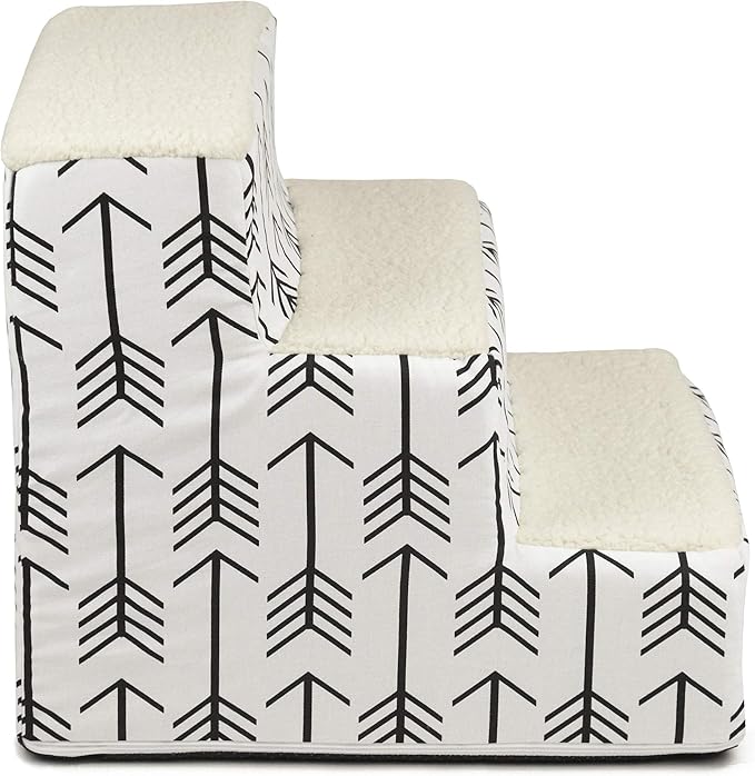 Majestic Pet Portable Pet Stairs | Soft Sherpa Steps Foam Feeling | Steps for Dogs & Cats | Dog & Cat Ramp | Indoor Only | Max Weight: up to 250 Lbs, 3 Step, Arrow White/Black
