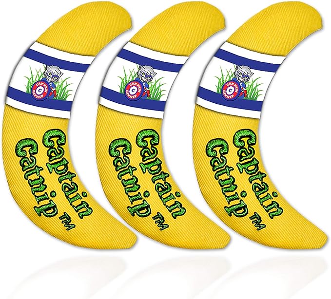 Captain Catnip Cat Banana Toy, Kitten Interactive Toy, Fun Playing Cat Toy, Filled with Organic Catnip for Indoor Cats
