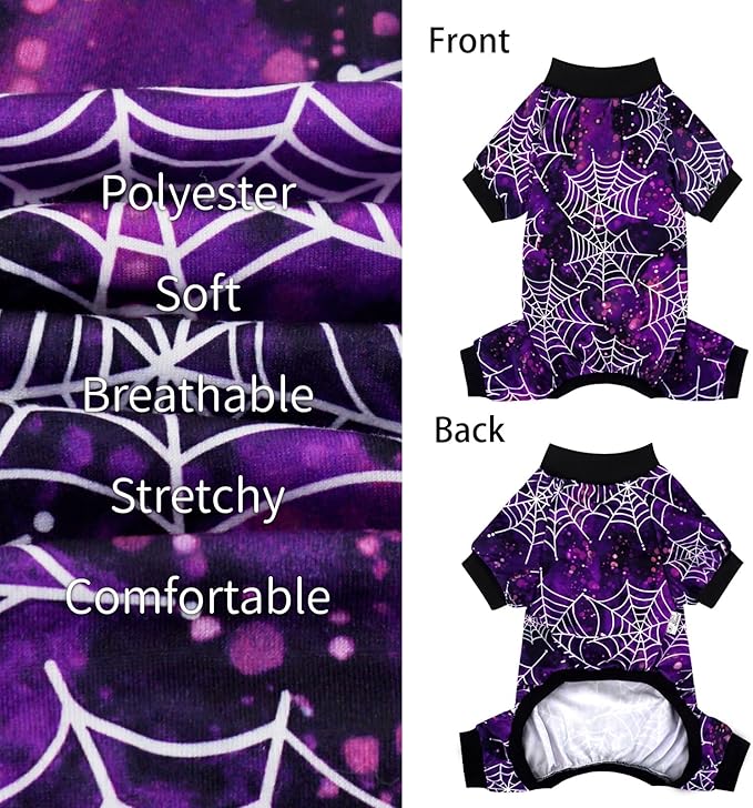 XPUDAC Halloween Dog Pajamas for Small Medium Dogs Spider Puppy Costume Soft Pet Clothes Outfit Cat Jumpsuits, X-Small