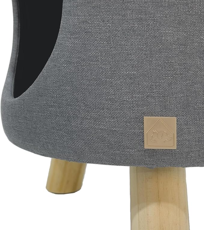 4 Cats & Dogs Wallie Stool – Plush Pet Stool & Bed with Wooden Legs, Cozy Cat Condo Furniture & Pet Nook Hideaway, Multipurpose Stool with Cozy Pads for Cats & Small Dogs, Dark Grey