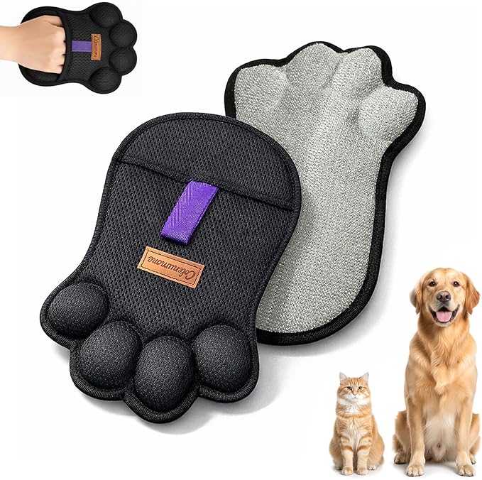 2PCS Paw Shape Pet Hair Removal Glove for Dogs & Cats, Reusable Electrostatic Lint Remover Brush for Couch, Carpet, Clothing, Bed, Car Seat, Upgraded Design（Black）