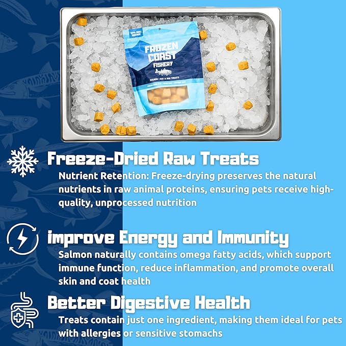 Frozen Coast Freeze-Dried Wild-Caught Salmon Cat & Dog Treats-Single-Ingredient, Omega-3, Grain-Free (2.5 oz-Bag)