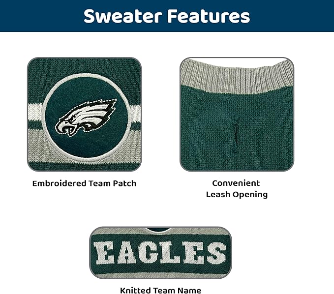 Pets First NFL Philadelphia Eagles Dog Sweater, Size Large. Warm and Cozy Knit Pet Sweater with NFL Team Logo, Best Puppy Sweater for Large and Small Dogs, Team Color (PHL-4179-LG)