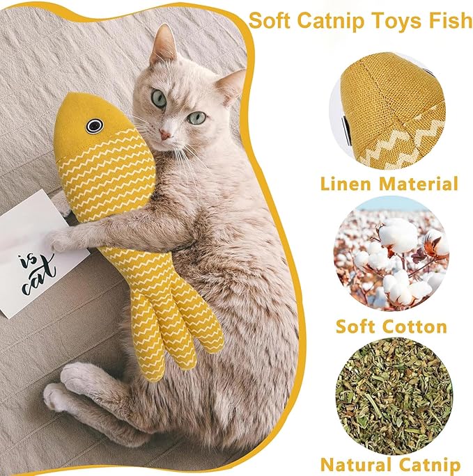 6 in 1 Cat Toys Set with Sisal Rope, Interactive Feather Ball for Indoor Cats, Catnip Carrot & Fish with 2 Balls, Natural Kitten Teething Chew Toy for Self Play, Exercise