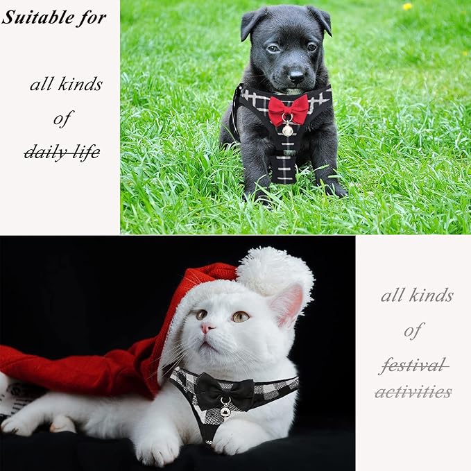 Cat Harness and Leash,Breathable Soft Kittens Vest for Cats Dogs, Escape Proof with Bell and Bow-Knot Decoration Christmas…