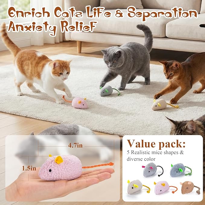 NAHSHON 15PCS Cat Mouse Toys Prefilled Catnip, 2.36” Plush Cat Mice & Animals Toy, Realistic Design Interactive Catnip Cats Toys for Indoor Cats Play Fetch (Assorted Colors)