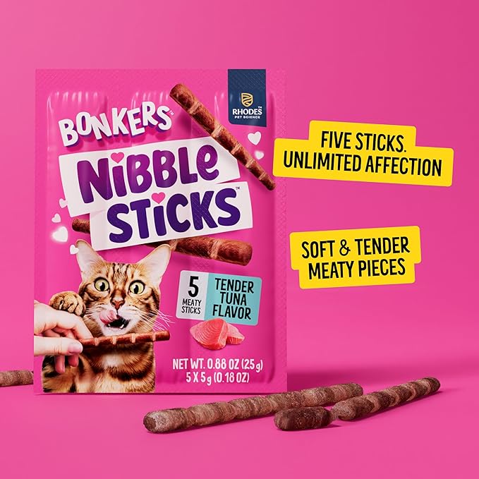 Bonkers Nibble Sticks Tuna Flavour Soft & Meaty Tender Treats for Cats, 5 Sticks (Pack of 20)