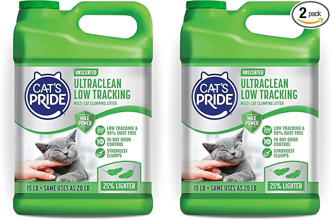 Cat's Pride Max Power: UltraClean Low Tracking Multi-Cat Clumping Litter - Keeps Paws & Home Clean - Up to 10 Days of Powerful Odor Control - 99% Dust Free - Unscented,15 Pounds,(Pack of 2)
