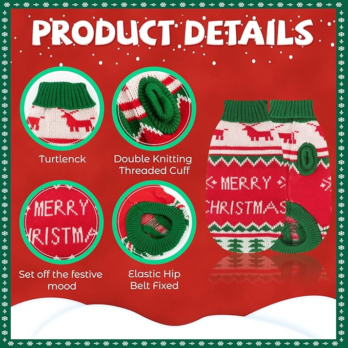BWOGUE 2 Packs Cat Christmas Sweater Christmas Dog Sweaters Pet Cat Winter Knitwear Warm Clothes Pet Reindeer Snowflake Pet Sweaters for Kittys and Small Dogs