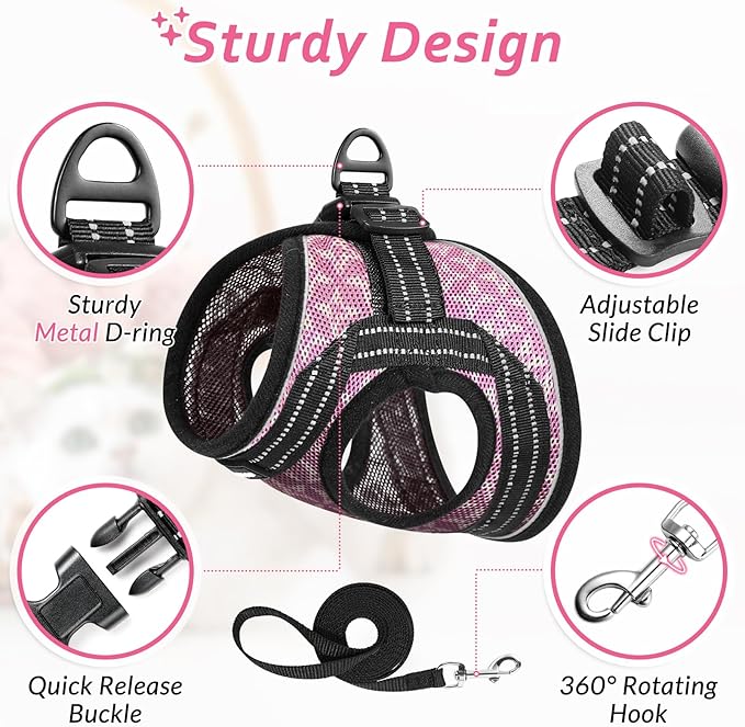 CatRomance Cat Harness and Leash Escape Proof for Walking, Safe Adjustable Large Kitten Vest Set with Reflective Strip for Kitty, Easy Control Comfortable Soft Outdoor Pet Harnesses, Pink, Large