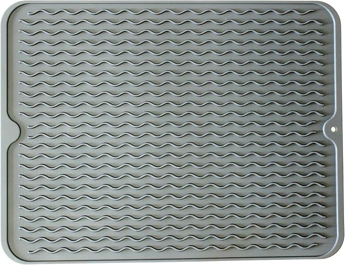 Silicone Pet Feeding Mat for Dogs, Cats, Small Animals, Non-Slip Waterproof Food and Water Mat with Raised Edge, BPA-Free Convenient Hook Storage by Dependable Industries (Gray, 12 x 16 inch)