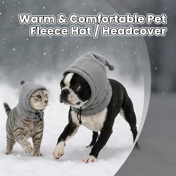 Pet Neck Warmer with Hat, Leopard Print, Adjustable Drawstring, Soft Polyester, for Dogs and Cats (Grey, Large)