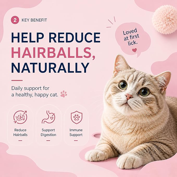 PAWLI Hairball Control Lickable Cat Treats, Squeeze Cat Treats for Hairball Relief & Digestive Support, Anti Hairball Cat Snacks, Grain-Free, 7 Count