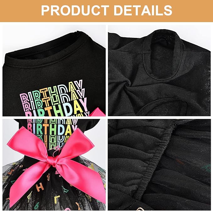 Dog Birthday Outfit: Colorful Alphabet Mesh Dresses, Summer Tutu Princess Pet Puppy Clothing, XS, Black