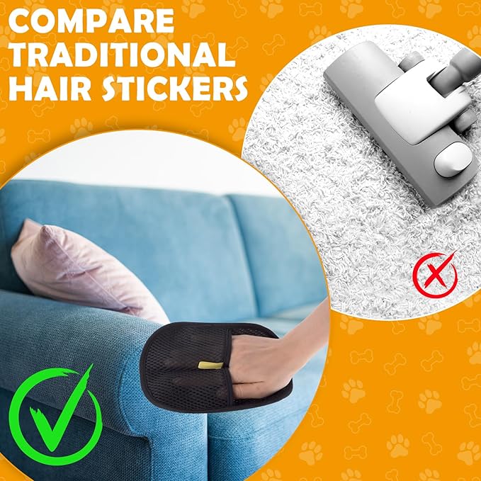 Pet Hair Removal Gloves for Cats and Dogs, Pet Hair Electrostatic Magic Brush Gloves, Efficient Pet Grooming Hair Remover Tools for Carpet, Couch, Laundry, Car Seat (2pcs, Black)