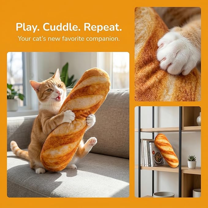 DOITOOL Catnip Toys for Indoor Cats - Bread Cat Kicker Toy & Baguette Plush for Kitten Biting & Chewing - Interactive Kitty Kick Sticks for Exercise & Boredom Relief - 7 Inch