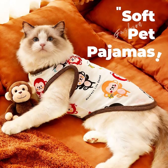 PETCARE Cartoon Dog Shirts for Small Dogs Cute Dog Clothes Brown Monkey Tshirt Soft Cotton Puppy Pajamas Breathable Sleeveless Pet Tank Top Spring Summer Dogs Clothes for Chihuahua Yorkie Shih Tzu