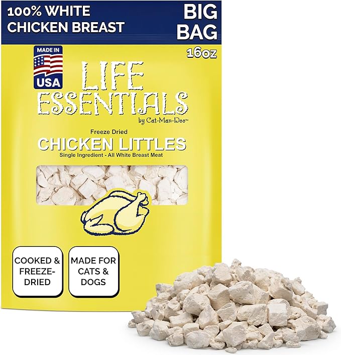 Life Essentials by Cat-Man-Doo | Chicken Littles - 16oz Bag | Freeze Dried Chicken Cat & Dog Treats | Healthy, Single Ingredient, Training Treats, High Protein
