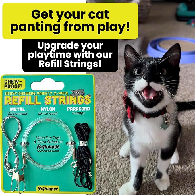 Cat Toy String Replacement 3-Pack - Chew Proof Metal Wire, Cat Wand String Replacement Variety Pack, Official Cat Toy Refill Strings for Forever Stick Cat Toy Wand, Transparent Fishing Line Nylon Cord