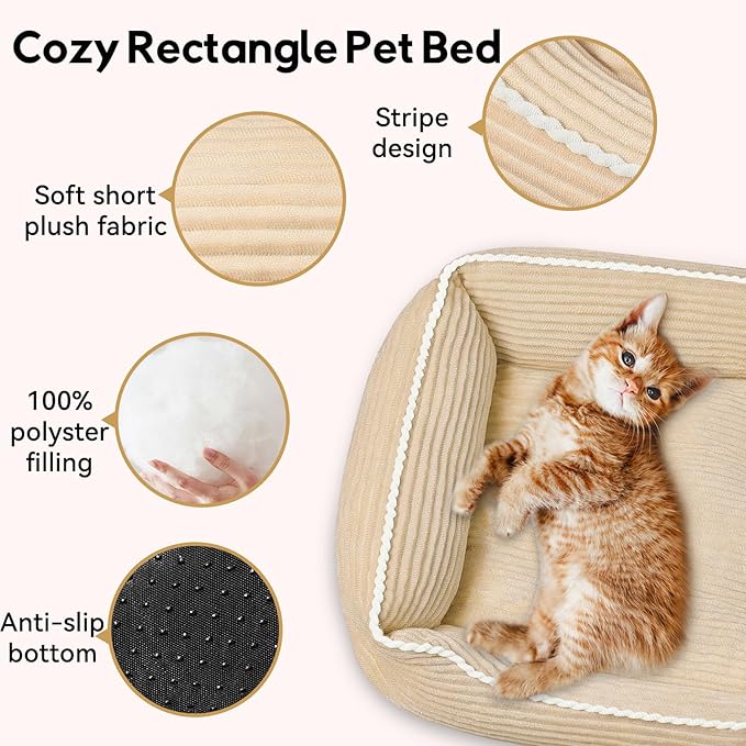 Zerbuger Rectangle Cat Dog Bed for Large Medium Small Pets Indoor Outdoor Machine Washable Sleeping Sofa Non-Slip Bottom Soft Puppy Bed Durable Orthopedic Calming Pet Cuddler (Small, Coffee)