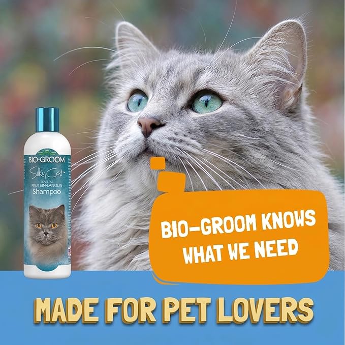 Bio-Groom Protein Lanolin Cat Shampoo - Tear-Free Pet Shampoo, Soy Protein, Tearless Cat Bathing Supplies, Residue-Free, Cruelty-Free, Product Made in USA - 8 fl oz 1-Pack